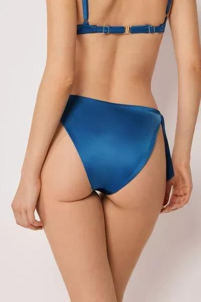 Blue Shiny Satin Side Ties Bikini Briefs, 5501_155E, large image number 2
