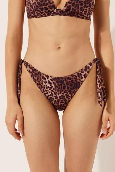 Brown Animal Print Tie Side Bikini Bottoms, 5501_152E, large image number 0