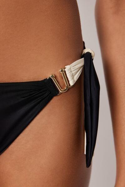 White/Black Elegant Bicolour Bow Bikini Bottoms, 5501_183E, large image number 3