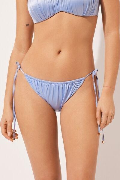 Blue Tie Bikini Bottoms Shiny Satin, , large image number 1