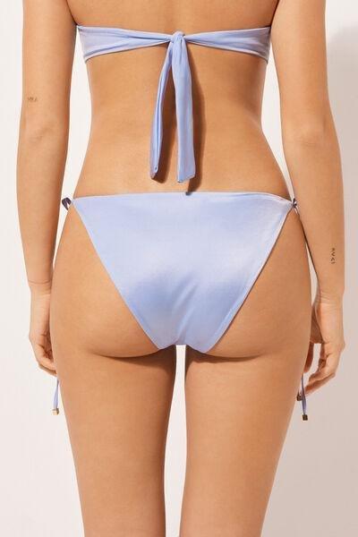 Blue Tie Bikini Bottoms Shiny Satin, , large image number 2