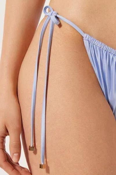 Blue Tie Bikini Bottoms Shiny Satin, 5501_042E, large image number 3