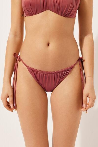 Pink Tie Bikini Bottoms Shiny Satin, , large image number 0