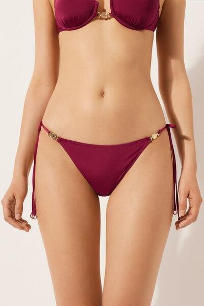 Burgundy Minimal Fit Tie-Detail Bikini Bottoms, 5501_147E, large image number 0