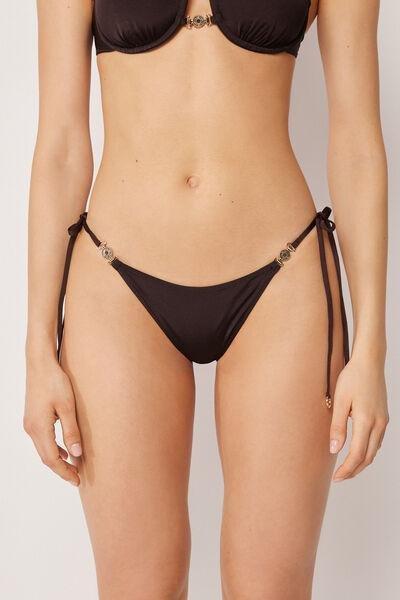 Brown Minimal Fit Tie Detail Bikini Bottoms, 5501_237E, large image number 0