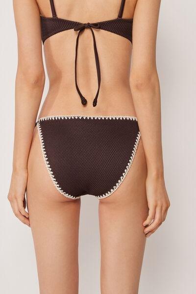 Brown Bicolour Embroidery Tie Bikini Bottoms, 5501_170E, medium