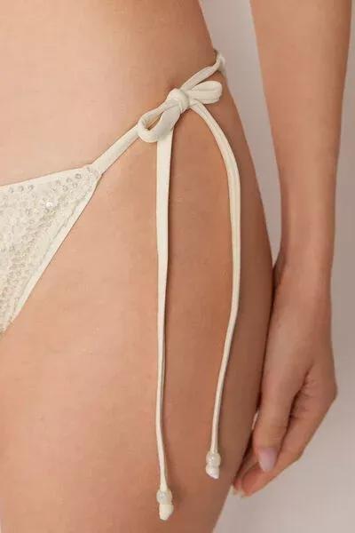 White Sequin Net Tie Bikini Bottoms, 5501_176E, large image number 3