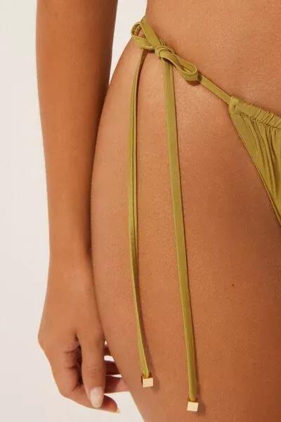 Green Shiny Satin Thong Bikini Bottoms, 5501_149E, large image number 3