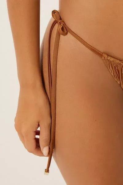 Brown Shiny Satin Thong Bikini Bottoms, 5501_150E, large image number 3