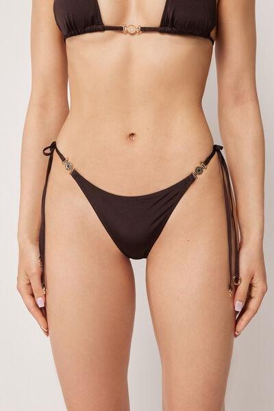 Brown Minimal Fit Side Ties Bikini Thong, 5501_237E, medium