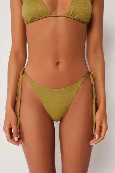 Green Wild Jungle Tie Detail Thong Bikini Bottoms, 5501_185E, large image number 0