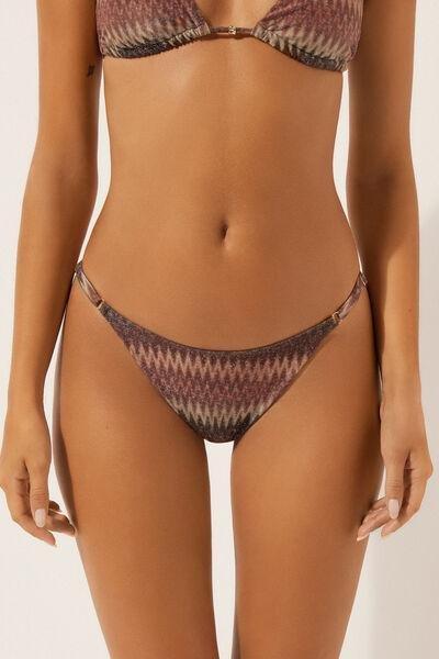 Brown Golden Chevron Thong Bikini Bottoms, 5501_151E, large image number 0