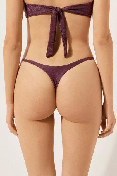 Burgundy Golden Glow Adjustable Straps Thong Bikini Bottoms, 5501_153E, large image number 2