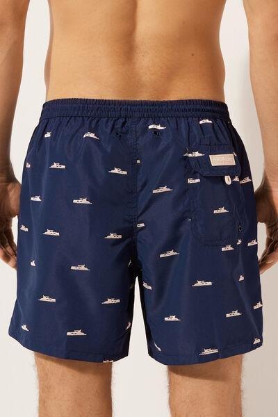 Navy Patterned Boxer Swim Shorts, , large image number 2