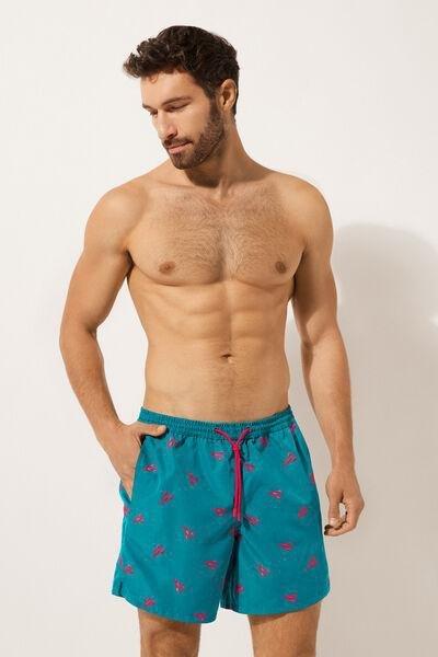Blue Patterned Boxer Swim Shorts, , large image number 0