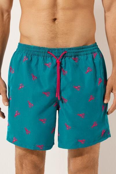 Blue Patterned Boxer Swim Shorts, , large image number 1
