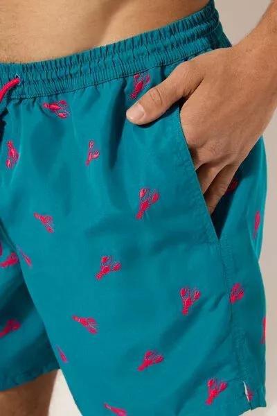 Blue Patterned Boxer Swim Shorts, 5501_089E, large image number 3