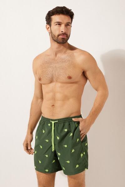 Green Patterned Boxer Swim Shorts, , large image number 0