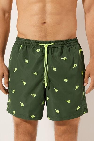 Green Patterned Boxer Swim Shorts, , large image number 1