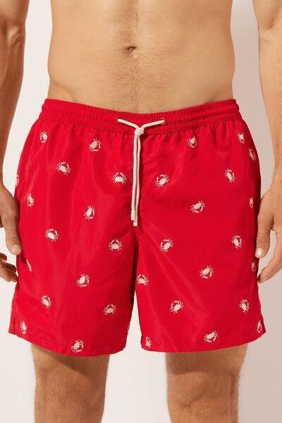Red Patterned Boxer Swim Shorts, , large image number 1