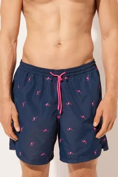 Navy Patterned Boxer Swim Shorts, 5501_935C, large image number 0