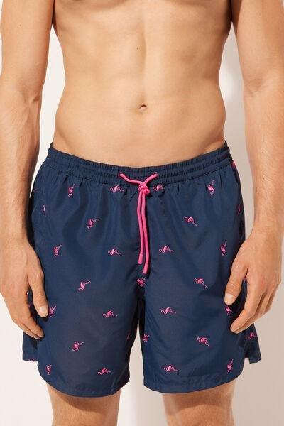 Navy Patterned Boxer Swim Shorts, , large image number 1