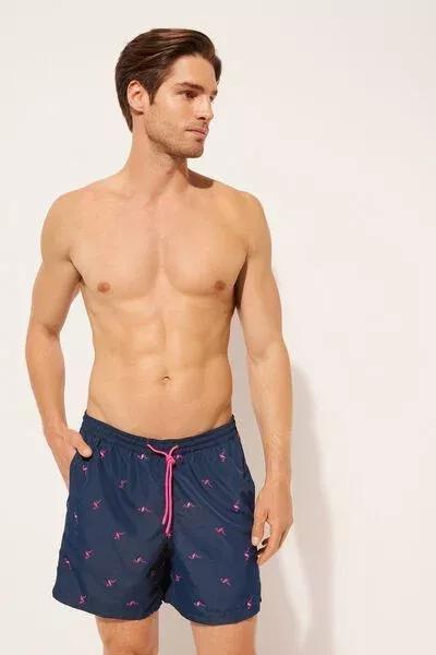 Navy Patterned Boxer Swim Shorts, 5501_935C, large image number 1