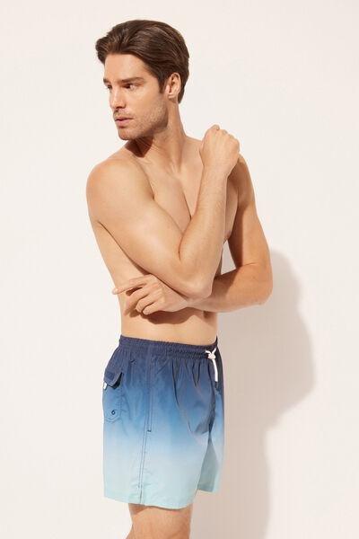 Blue Patterned Boxer Swim Shorts, , medium