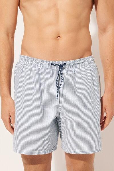 Blue Striped Boxer Swim Shorts, , large image number 1