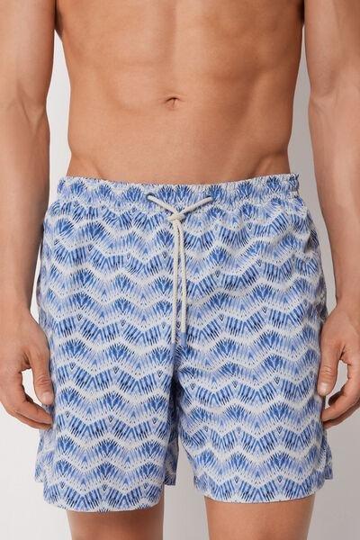 Blue/White Elegant Ethnic Patterned Swim Shorts, 5501_184E, large image number 0