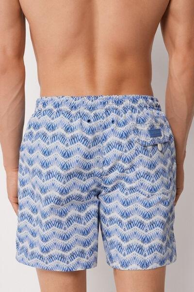 Blue/White Elegant Ethnic Patterned Swim Shorts, 5501_184E, large image number 2
