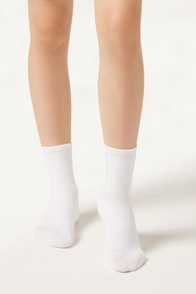 White Short Cotton Socks, Kids Unisex, White, medium