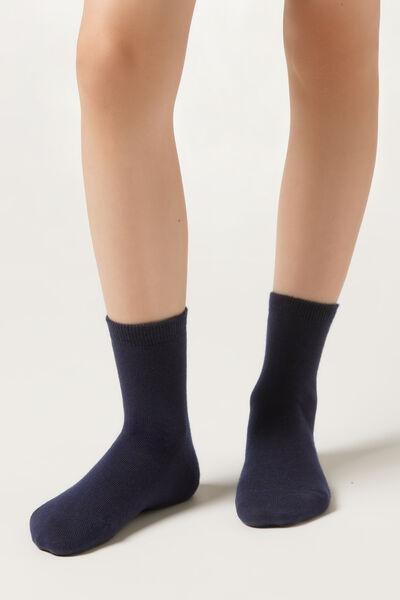 Navy Short Cotton Socks, Kids Unisex, Blue, medium