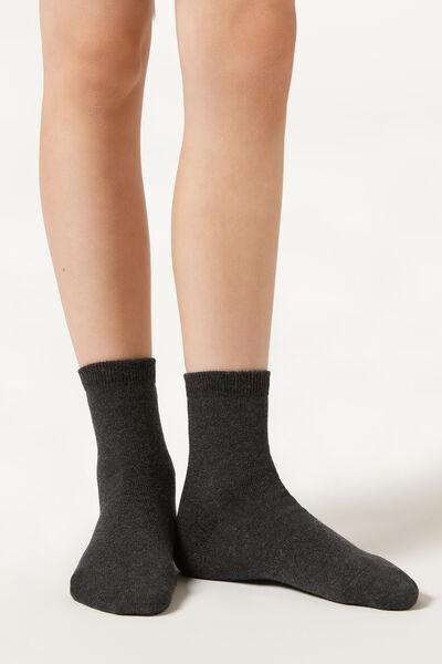 Grey Short Cotton Socks, Kids Unisex, Charcoal Grey Blend, medium