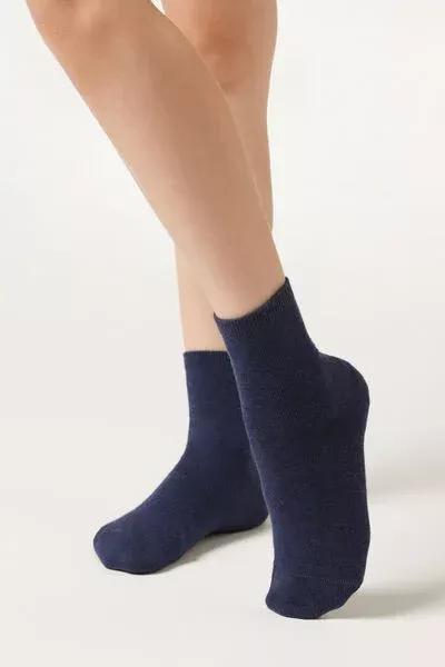 Navy Short Cotton Socks, Kids Unisex, Dark Denim Blue, medium