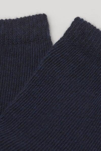 Navy Short Cotton Socks, Kids Unisex, Dark Denim Blue, medium