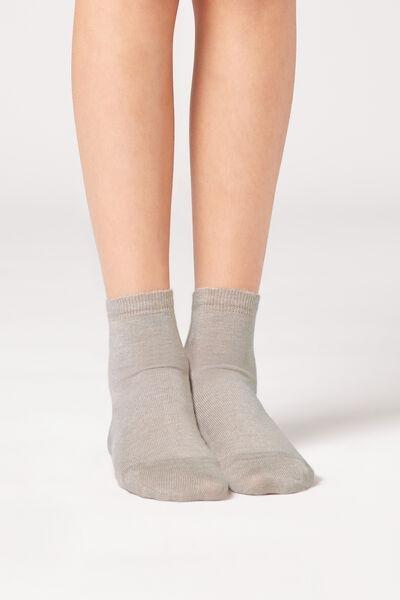 Beige Cashmere Short Socks, Kids Unisex, , large image number 0