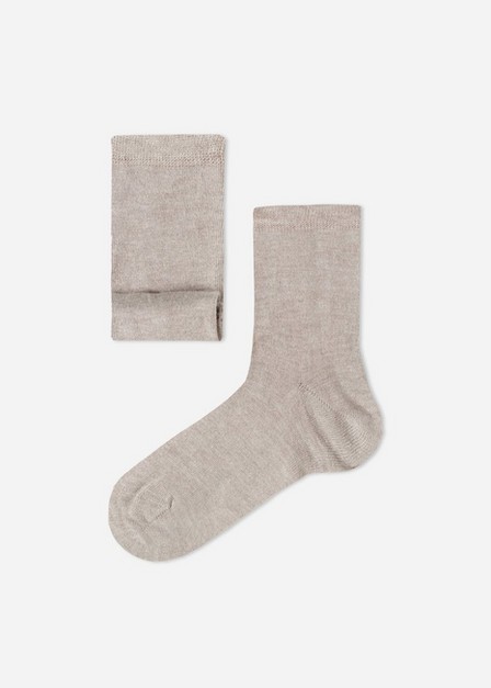 Calzedonia - Natural Sand Blend Kids’ Short Socks With Cashmere