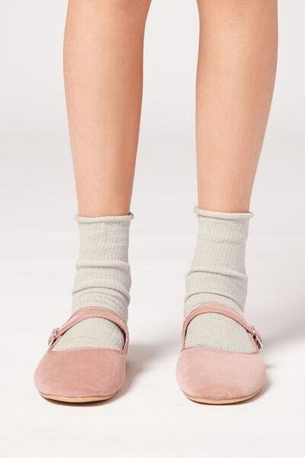 Calzedonia - Ivory Glitter Short Socks, Kids Girls