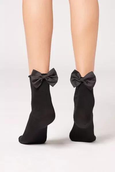 Black Bow Short Socks, Kids Girls, Black, large image number 0