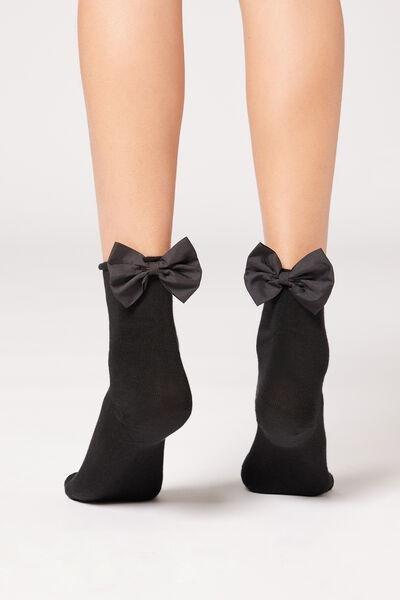 Black Bow Short Socks, Kids Girls, Black, large image number 0