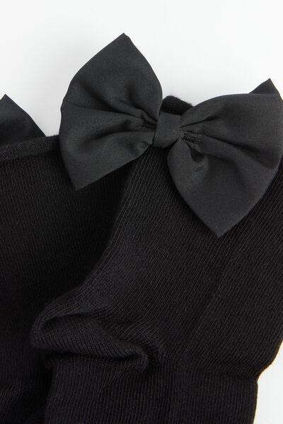 Black Bow Short Socks, Kids Girls, , large image number 1