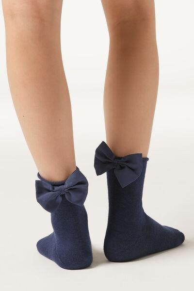 Navy Bow-Detail Cotton Socks, Kids Girls, , large image number 2
