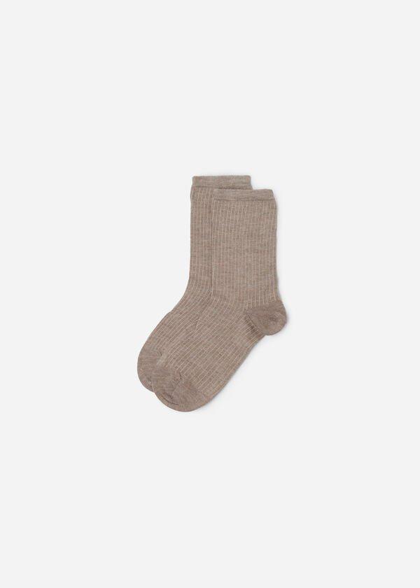 Beige Short Sport Socks, Kids Unisex, , medium