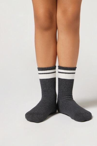 Blue Ribbed Sport Socks, Kids Unisex, , large image number 1