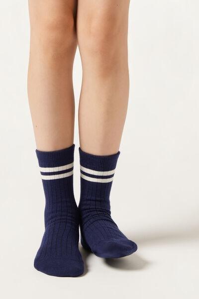 Navy Ribbed Cotton Socks, Kids Unisex, , large image number 0