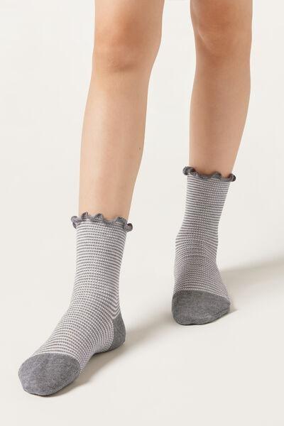 Grey Striped Cotton Socks, Kids Girls, 5501_568D, large image number 0