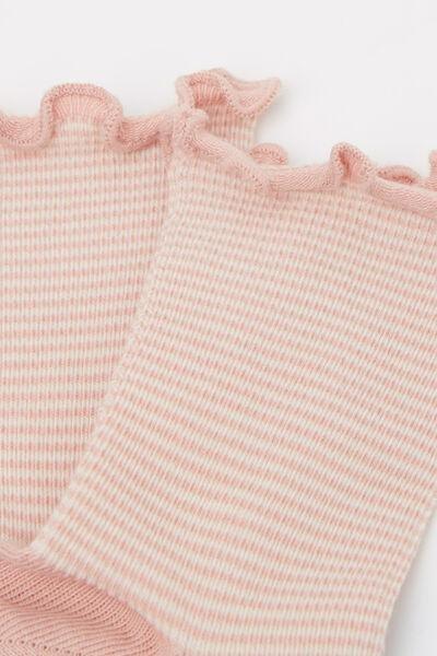 Pink Striped Cotton Socks, Kids Girls, 5501_569D, large image number 3