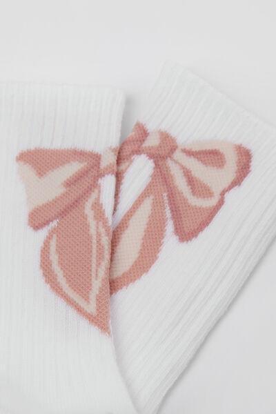 White Bow Patterned Sport Socks, Kids Girls, , large image number 2