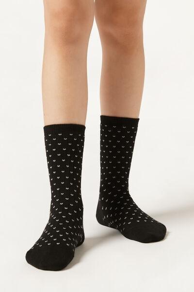 Black Patterned Ribbed Cotton Socks, Kids Unisex, 5501_572D, large image number 2